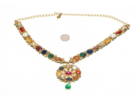 18k Yellow Gold Majestic Reversible Navaratna Necklace