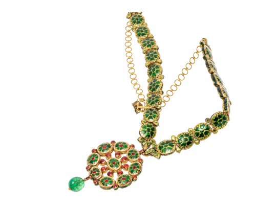 18k Yellow Gold Majestic Reversible Navaratna Necklace