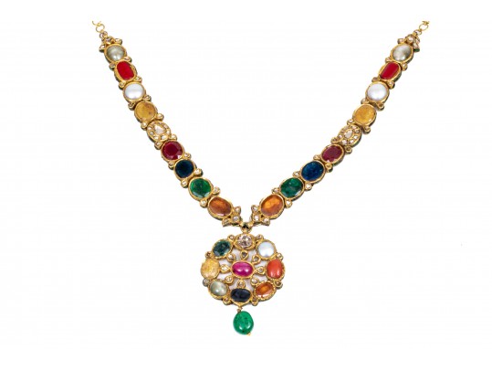 18k Yellow Gold Majestic Reversible Navaratna Necklace