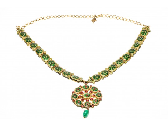 18k Yellow Gold Majestic Reversible Navaratna Necklace