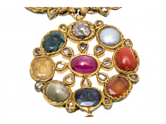 18k Yellow Gold Majestic Reversible Navaratna Necklace