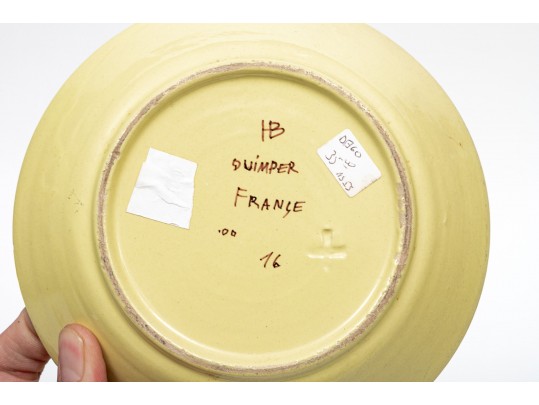 Fine Collection Of 4 HB Quimper, Yellow Ground, Ceramic Dishes