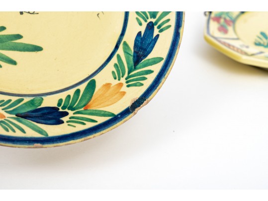 Fine Collection Of 4 HB Quimper, Yellow Ground, Ceramic Dishes