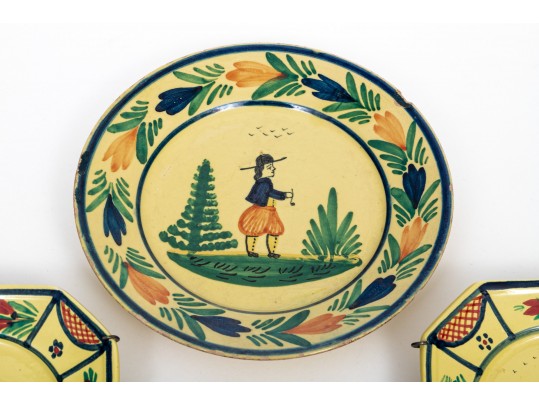 Fine Collection Of 4 HB Quimper, Yellow Ground, Ceramic Dishes