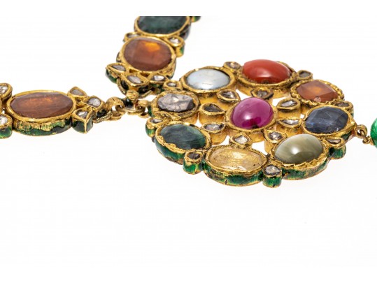 18k Yellow Gold Majestic Reversible Navaratna Necklace