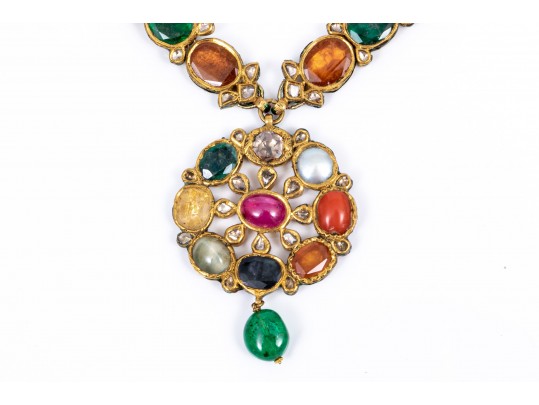 18k Yellow Gold Majestic Reversible Navaratna Necklace