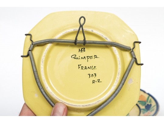 Fine Collection Of 4 HB Quimper, Yellow Ground, Ceramic Dishes