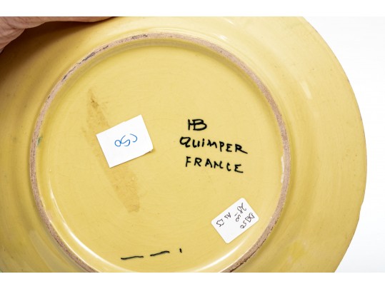 Fine Collection Of 4 HB Quimper, Yellow Ground, Ceramic Dishes