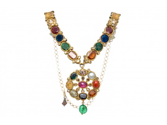 18k Yellow Gold Majestic Reversible Navaratna Necklace