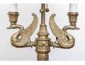 Elegant Brass Two Light Swan Form Bouillotte Lamp With Tole Shade