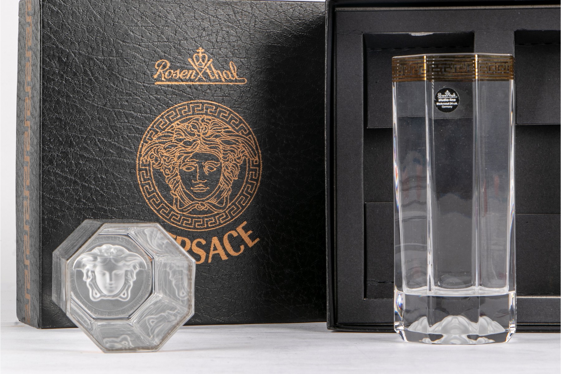 Rosenthal Studio-Line Long Drink Versace Medusa D'Or Glasses, NIB #111276 |  Black Rock Galleries