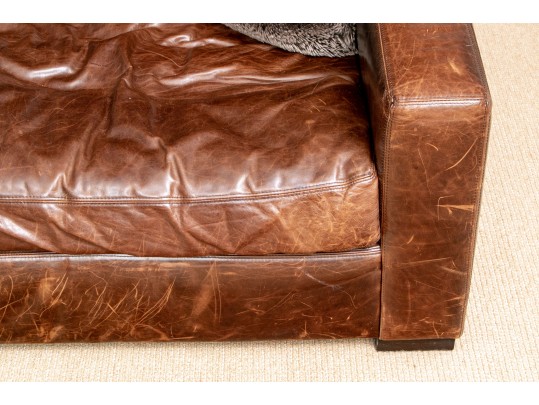 Restoration Hardware Brown L Shaped Distressed Leather Sectional Sofa