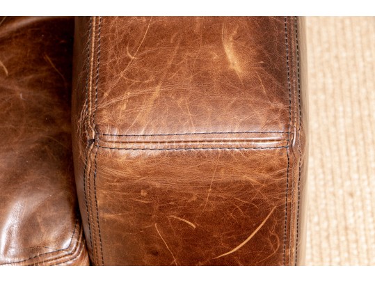 Restoration Hardware Brown L Shaped Distressed Leather Sectional Sofa