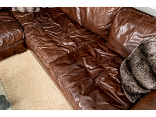 Restoration Hardware Brown L Shaped Distressed Leather Sectional Sofa