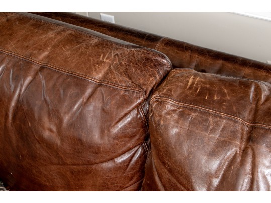 Restoration Hardware Brown L Shaped Distressed Leather Sectional Sofa