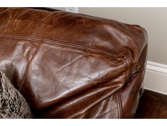 Restoration Hardware Brown L Shaped Distressed Leather Sectional Sofa