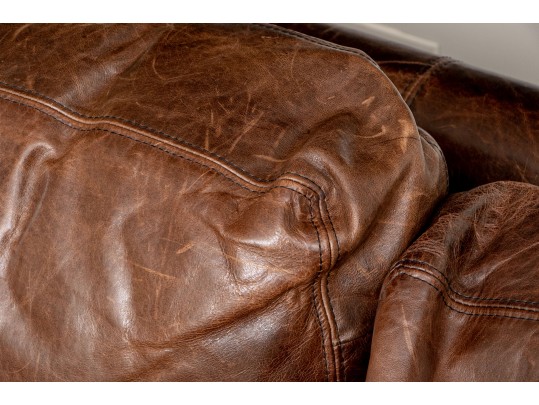 Restoration Hardware Brown L Shaped Distressed Leather Sectional Sofa
