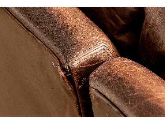Restoration Hardware Brown L Shaped Distressed Leather Sectional Sofa