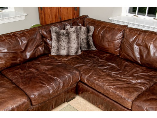 Restoration Hardware Brown L Shaped Distressed Leather Sectional Sofa