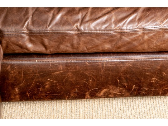 Restoration Hardware Brown L Shaped Distressed Leather Sectional Sofa