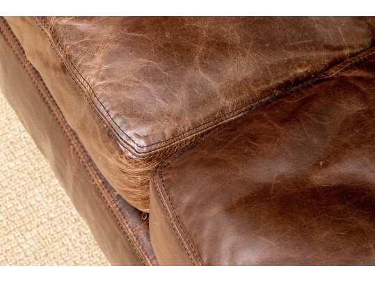 Restoration Hardware Brown L Shaped Distressed Leather Sectional Sofa