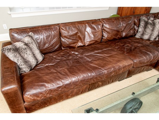 Restoration Hardware Brown L Shaped Distressed Leather Sectional Sofa