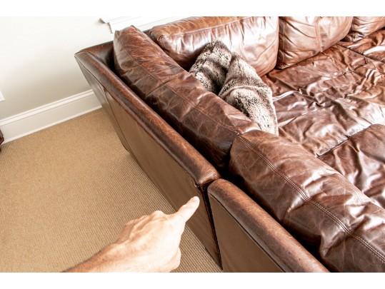 Restoration Hardware Brown L Shaped Distressed Leather Sectional Sofa
