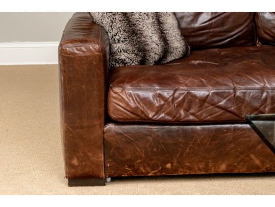 Restoration Hardware Brown L Shaped Distressed Leather Sectional Sofa