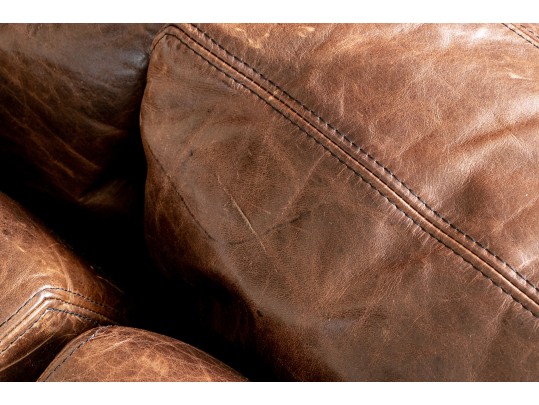 Restoration Hardware Brown L Shaped Distressed Leather Sectional Sofa