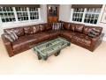 Restoration Hardware Brown L Shaped Distressed Leather Sectional Sofa