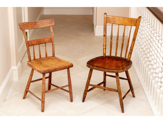 Two Antique Paint Decorated Side Chairs
