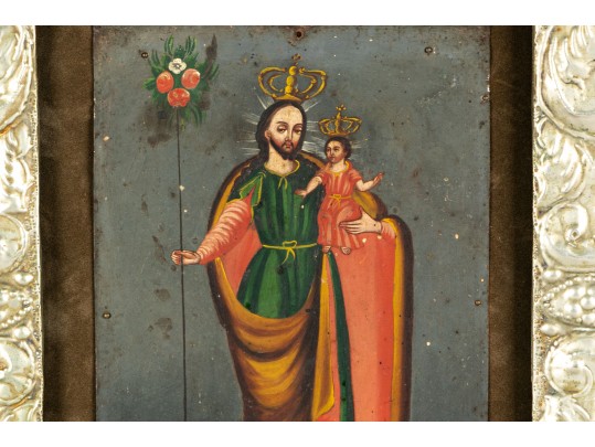 19th Century Spanish Colonial Painting Of Christ On Tin