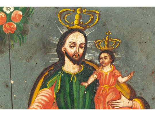 19th Century Spanish Colonial Painting Of Christ On Tin