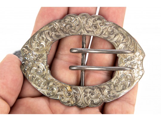 Collection Of Six 19th Century Sterling Silver Belt Buckles.