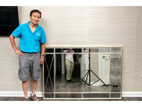 Silvery Gilt Segmented & Beveled Wall Mirror