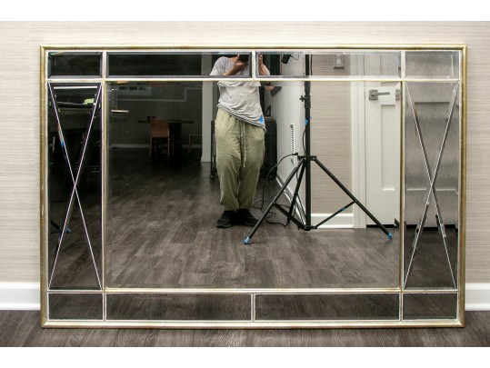Silvery Gilt Segmented & Beveled Wall Mirror