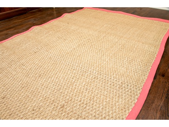 Seagrass Area Rug With Pink Cotton Twill Border, 108