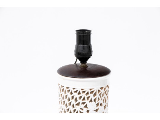 Asian Blanc De Chine Pierced Marriage Lamp