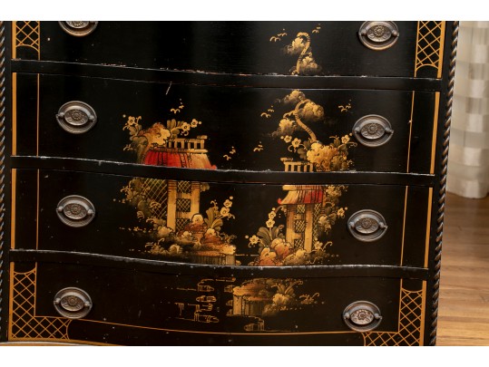 Hathaway's Ebonized Chinoiserie Side Table With Glass Top