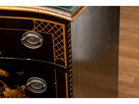 Hathaway's Ebonized Chinoiserie Side Table With Glass Top