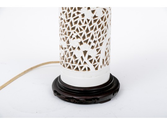 Asian Blanc De Chine Pierced Marriage Lamp