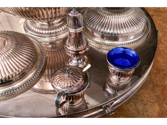 Massive Sheffield Silver Plate Lazy Susan Server