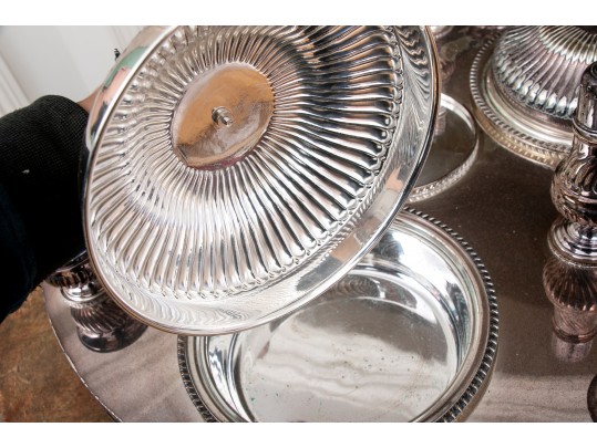 Massive Sheffield Silver Plate Lazy Susan Server