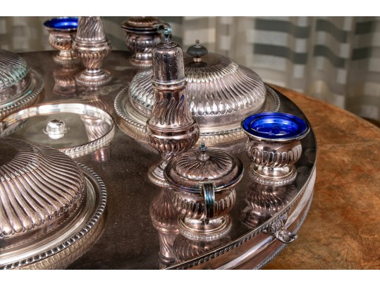 Massive Sheffield Silver Plate Lazy Susan Server