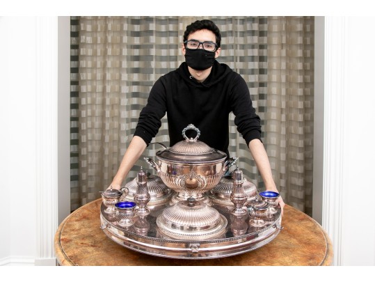 Massive Sheffield Silver Plate Lazy Susan Server