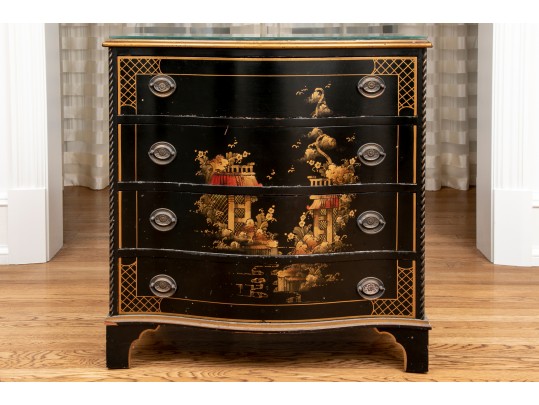 Hathaway's Ebonized Chinoiserie Side Table With Glass Top