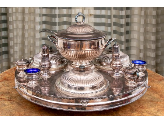 Massive Sheffield Silver Plate Lazy Susan Server