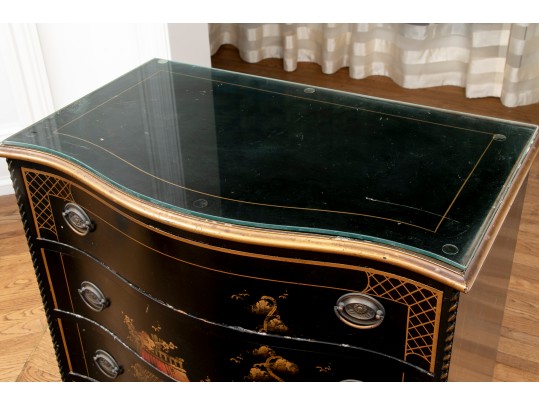 Hathaway's Ebonized Chinoiserie Side Table With Glass Top