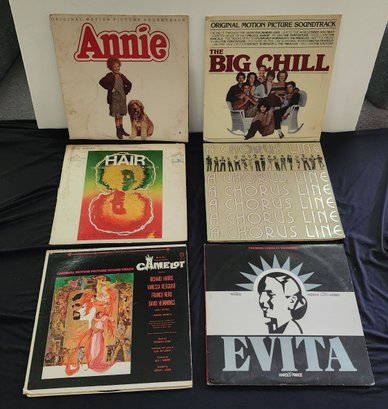 6PC ASSORTED MUSICAL AND MOVIE SOUNDTRACK VINYL RECORDS