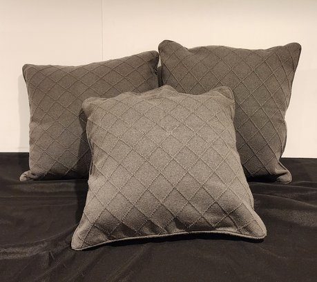 SET OF 3 DARK GREY DIAMOND QUILTED THROW PILLOWS